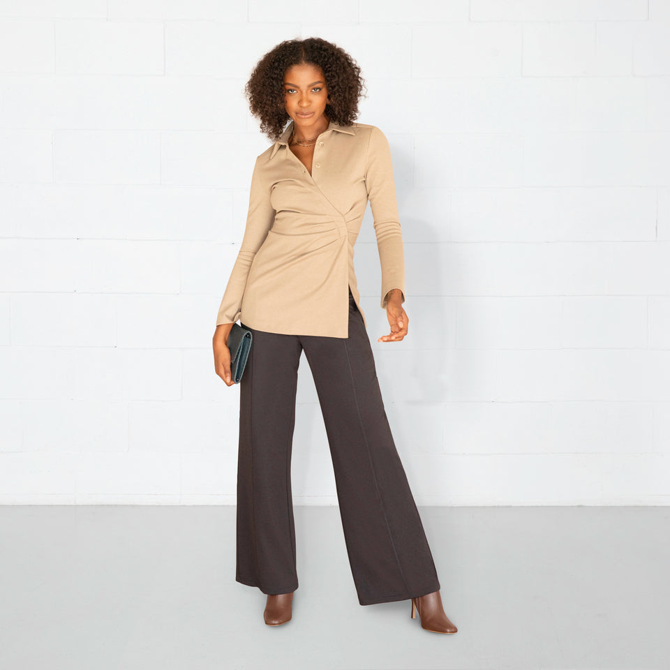Buy online Beige Cotton Lycra Wide Leg Trousers from bottom wear for Women  by Broadstar for ₹1349 at 55% off | 2024 Limeroad.com